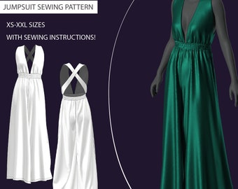 Digital PDF Sewing Pattern Summer Women’s Jumpsuit with sewing Instructions Pattern Sizes xs-xxl (US 2-16, EU 36-48)