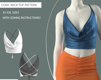 Cowl Neck Top Sewing Pattern | Adjustable Back, Halter Front (PDF Pattern)