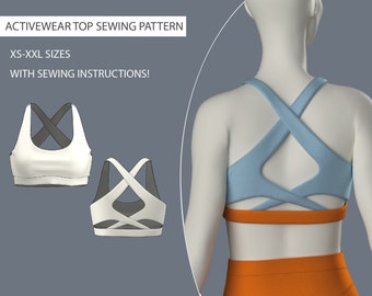 Sewing pattern sports top | activewear gym top sewing pattern | Yoga top Instant download | xs-xxl (US 2-16, EU 36-48)