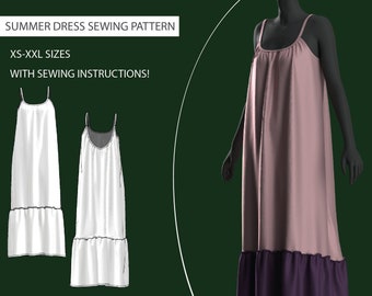 Long summer dress pattern | women sewing pattern DIY | dress sewing pattern | pdf sewing pattern instant download XS-XXl