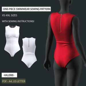 Digital pdf swimwear sewing pattern | modest with zipper swimsuit pattern | instant download xs-xxl (US 2-16, EU 36-48)