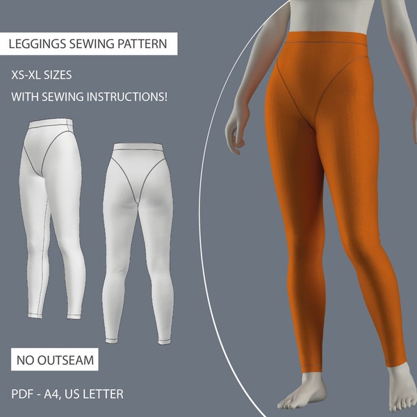 Sewing pattern bikini leggings | No outseam Legging pdf digital sewing pattern | Instant download | xs-xl sizes (US 2-14, EU 36-44)