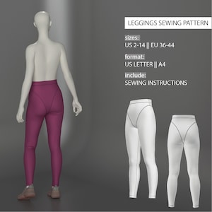 Activewear leggings digital sewing pattern | yoga leggings sewing pattern | no seam sport leggings XS-XL (US 2-14, Eu 36-44)