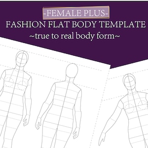 女性のファッションスケッチドレスフォームフラットテンプレート | 前面、背面、側面プラスサイズ2ポーズのファッションイラスト用女性クロッキー