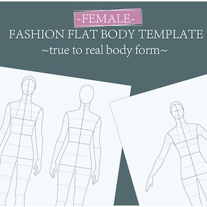 女性のファッションスケッチドレスフォームフラットテンプレート | 前面、背面、側面 S-M サイズ 2 ポーズのファッションイラストレーション用女性クロッキー
