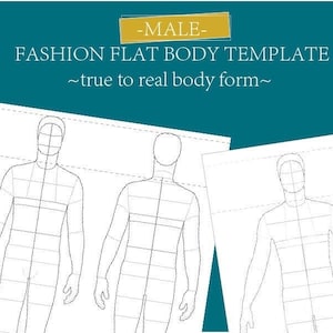 メンズファッションスケッチドレスフォームフラットテンプレート | 前面、背面、側面はMサイズに忠実、ファッションイラストレーション用の2ポーズの男性クロッキー