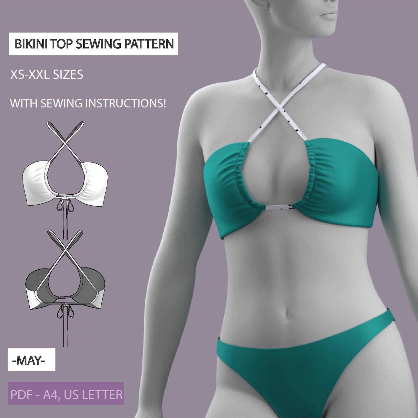 Women's Strapless Bandeau Bikini Top Sewing Pattern, Ladies Downloadable  Printable PDF Sewing Pattern Size XS-XXL 