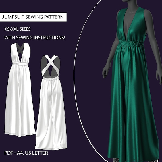 Summer Women’s Jumpsuit Sewing Pattern, Cross Back Palazzo Pants (PDF Pattern)