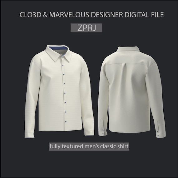 3D Digital Garment Men's shirt ZPRJ - CLO3D & Marvelous Designer