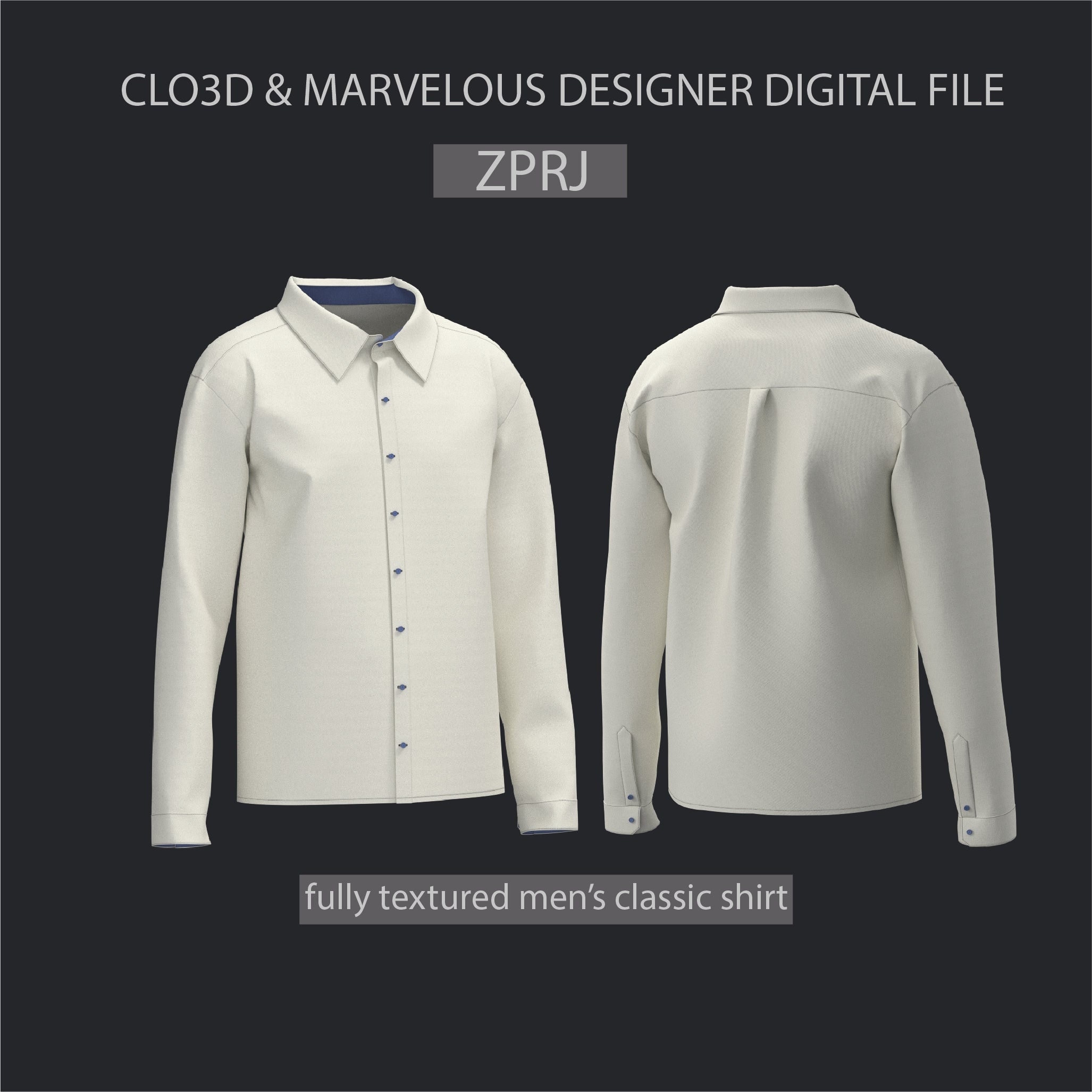 3D Digital Garment Men's Shirt ZPRJ - CLO3D & Marvelous Designer