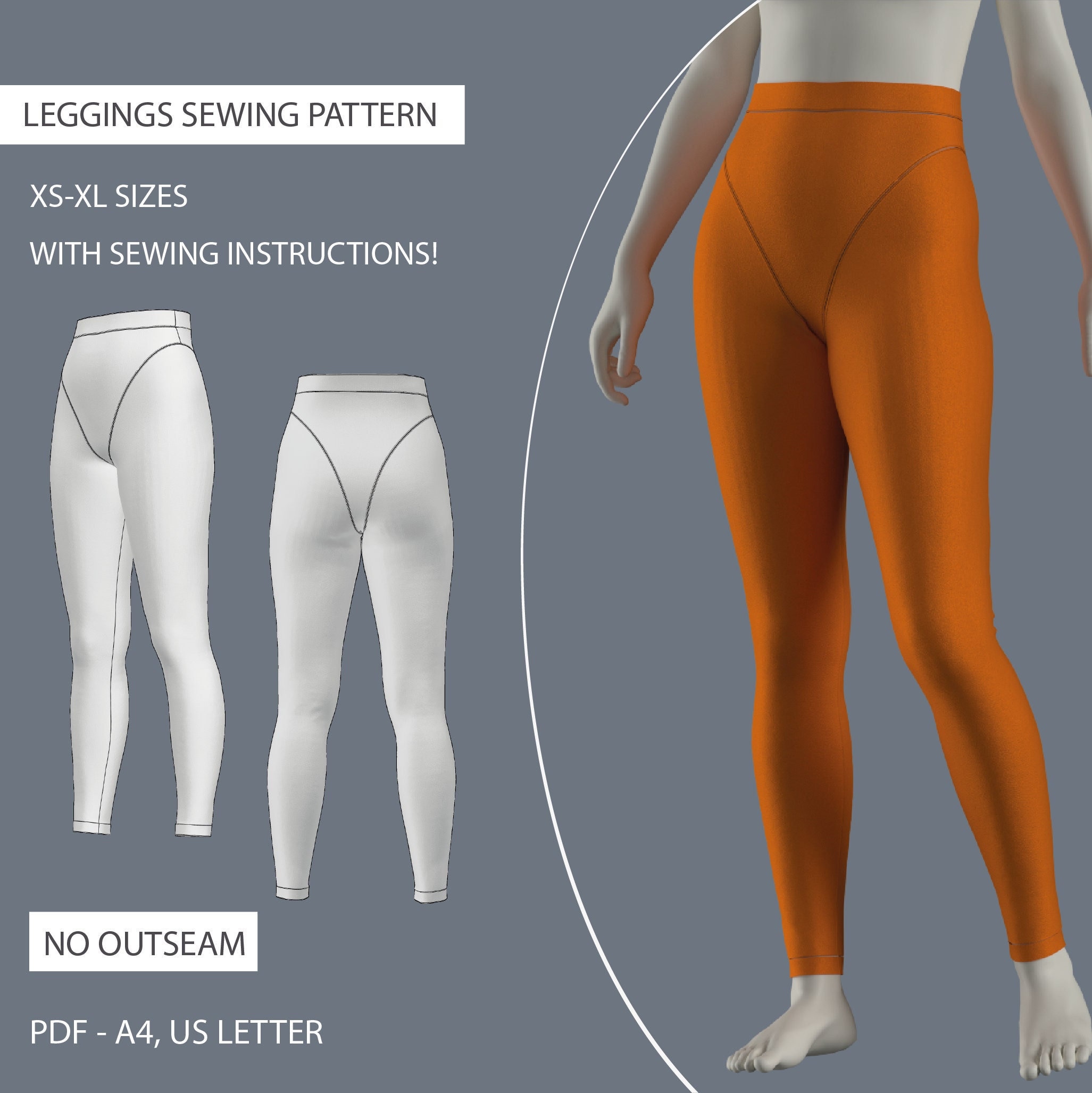 Sewing Pattern Bikini Leggings No Outseam Legging Pdf Digital Sewing Pattern  Instant Download Xs-xl Sizes US 2-14, EU 36-44 