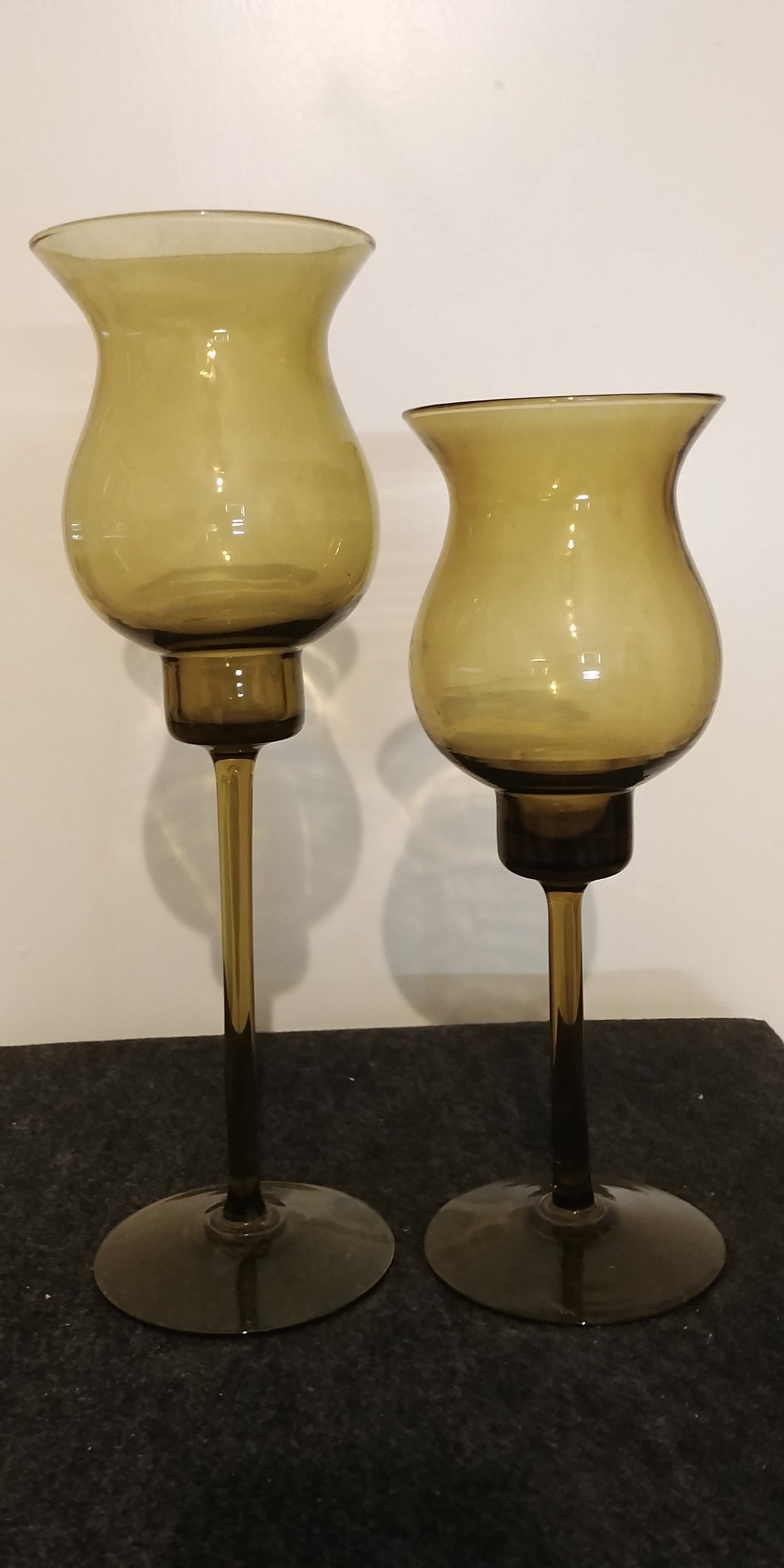 Green Blown Glass Goblet Candle Holder Set Etsy