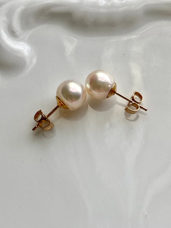 Japanese Saltwater Akoya pearl studs -6.3mm pearl… - image 6