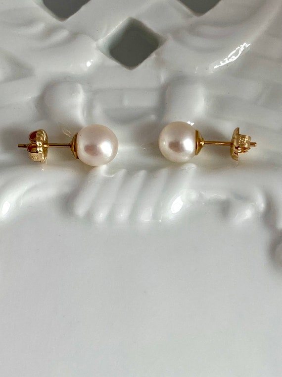Japanese Saltwater Akoya pearl studs -6.3m pearls… - image 1