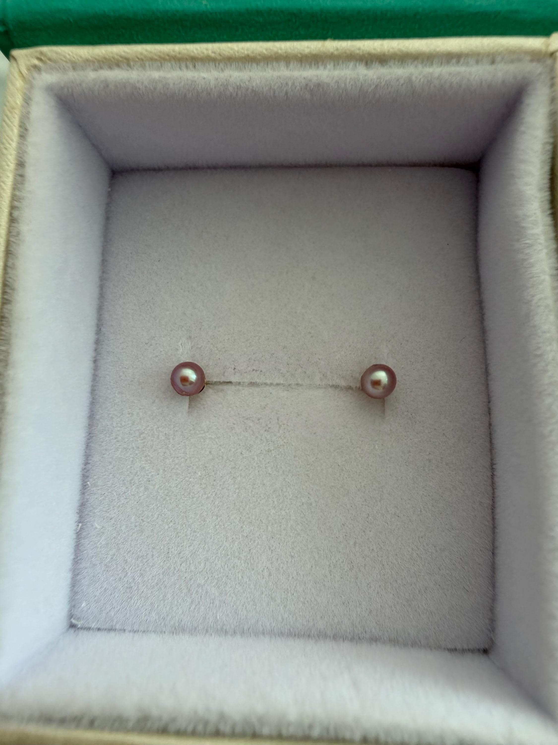 Vintage 3.4mm Mauve Pink, Japanese AKOYA Pearl Earrings: 14k Gold Filled posts, backs