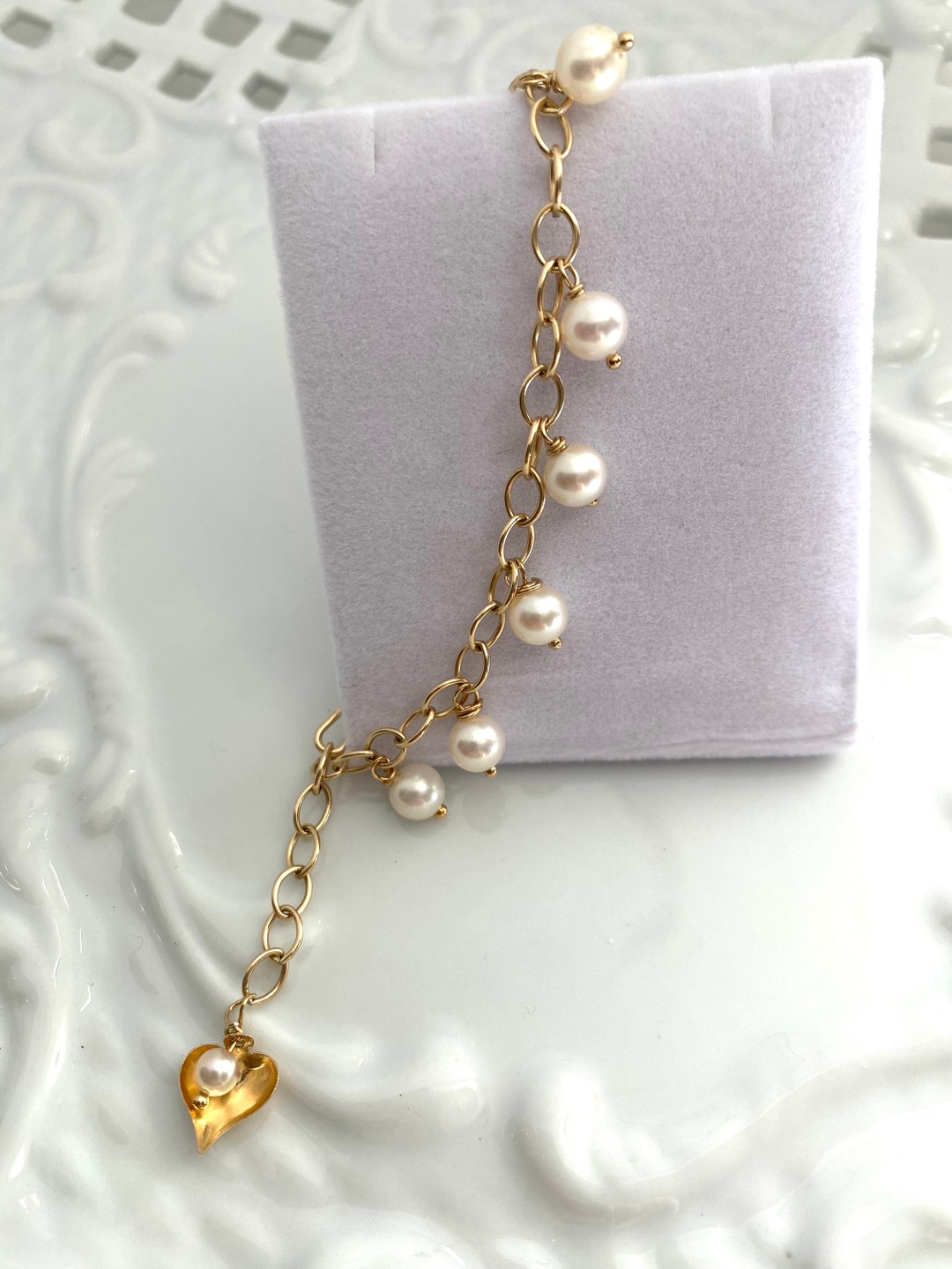 Japanese Akoya Pearl Charm Bracelet-6 1/2 8AAA 6mm Saltwater Pearls 14k ...