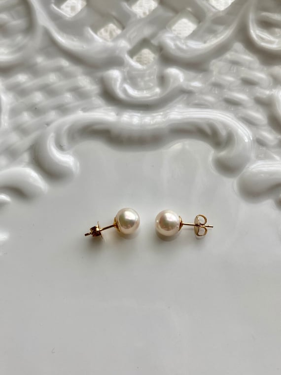 Japanese Saltwater Akoya pearl studs -6.3mm pearl… - image 7
