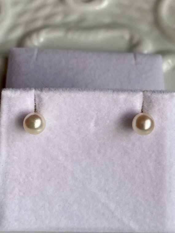 Japanese Saltwater Akoya pearl studs -6.3mm pearl… - image 5