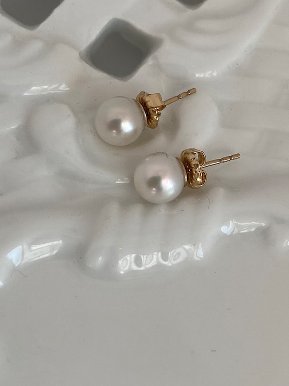 Japanese Saltwater Akoya pearl studs -6.3mm pearl… - image 4
