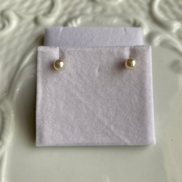 Japanese Saltwater Akoya Pearl Studs - 4.2mm pearls - iridescent nacre - silver undertones - 14k Gold filled posts - backs - Century Pearls