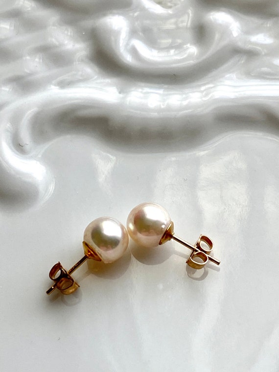 Japanese Saltwater Akoya pearl studs -6.3mm pearl… - image 8
