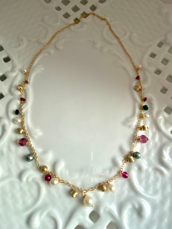Japanese Akoya pearl gem necklace - 20” - 14k gold