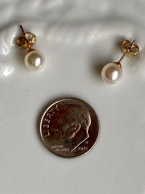 Japanese Saltwater Akoya pearl studs -6.3mm pearl… - image 10