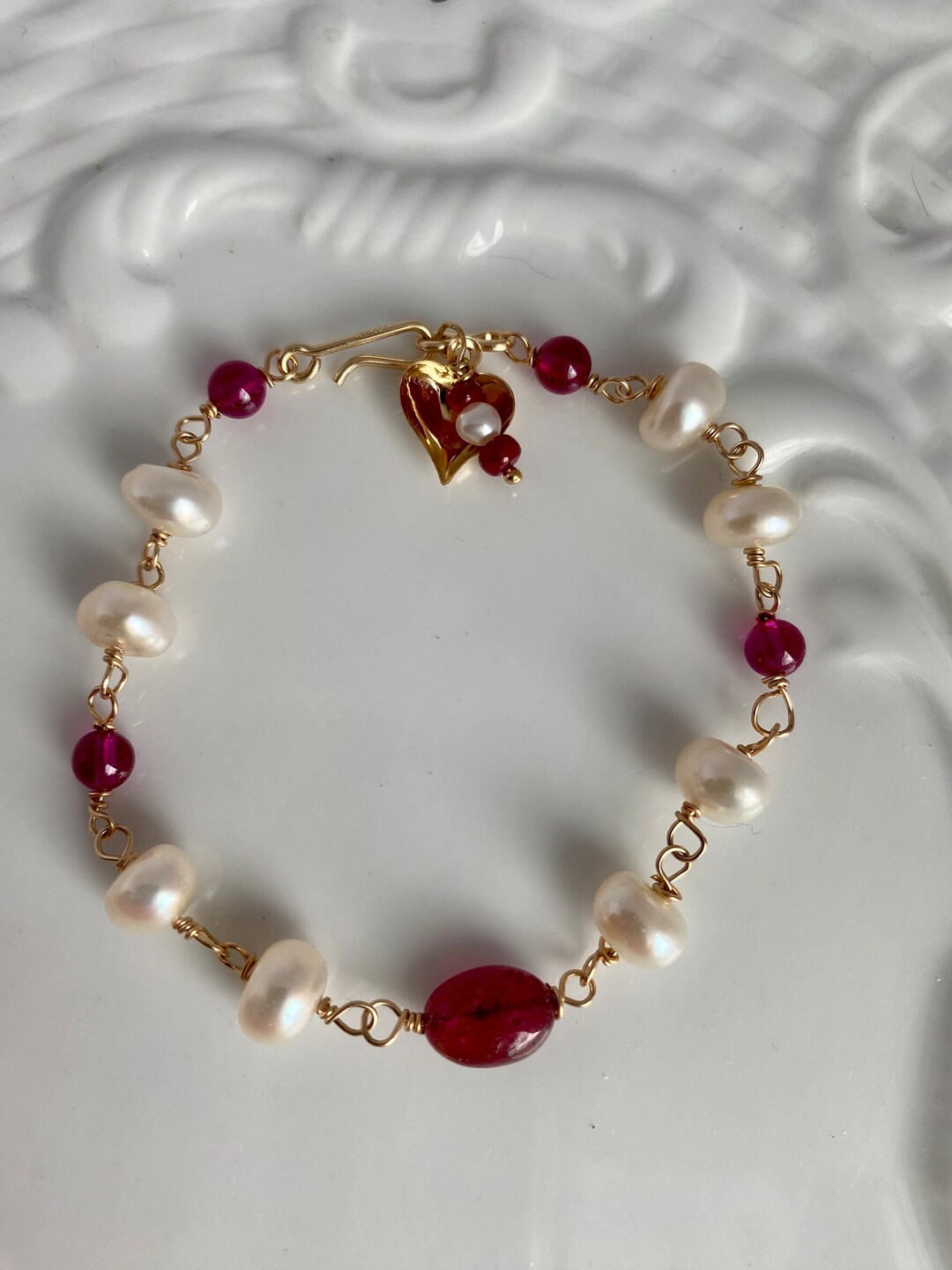 Ruby Button Pearl Bracelet 7-7 1/4 7mm Vintage Butto Pearls, 11mm and ...