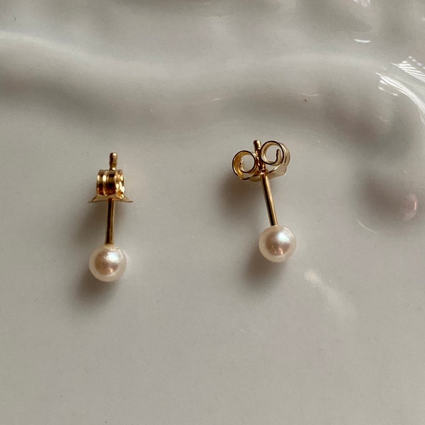 3.5mm AKOYA pearl studs, second piercing jewelry VINTAGE Gorgeous. 14k gold filled post and ear clutches. New Old Stock Estate Jeweler