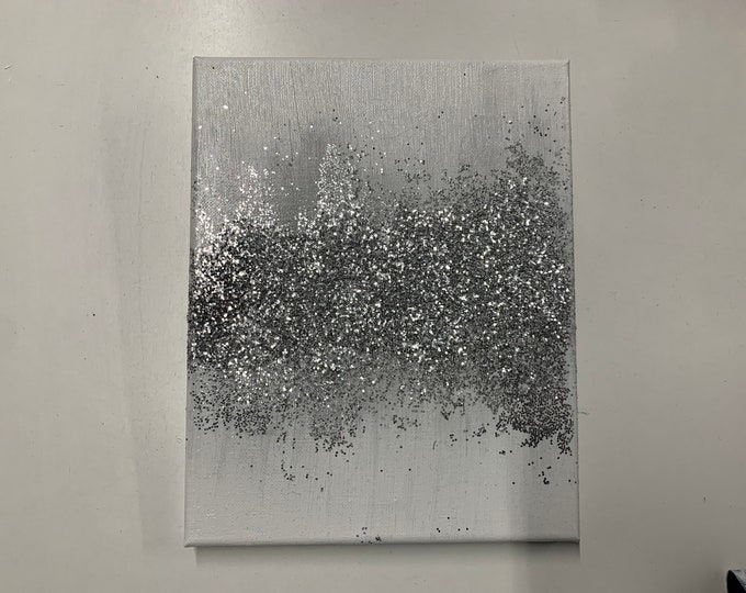 Silver and White Glitter Wall Art / Acrylic Glitter Wall Etsy