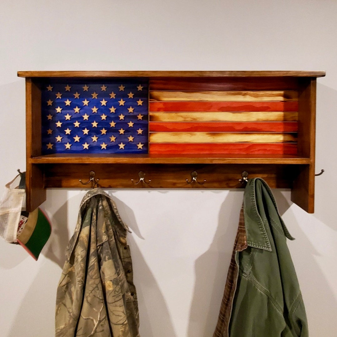 American Flag Coat Rack US Flag Coat Rack Handmade Wood Etsy