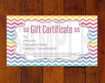 Instant Download Gift Certificate for Direct Sales Independent Fashion Retailer Printable