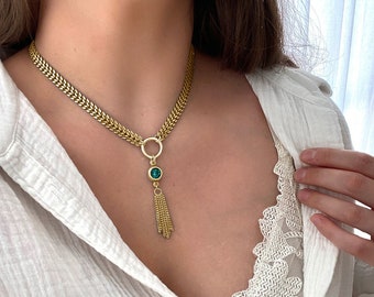 Custom Swarovski chain choker, Gold choker collar, Statement emerald green swarovski necklace, Silver choker necklaces for women