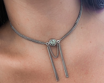 Silver plated Choker Necklace, Swarovski Crystal inlay Choker, Dainty tassel chain silver Choker, Silver crystal Choker, Statement necklace