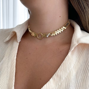 Hoop Thick Chain Link choker, Snake Choker necklaces for women, Gold Statement collar Necklace, Wide gold Choker Collar, Boho Choker gold