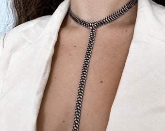 Silver Choker Necklace, Y necklace, Chunky chain necklace, Lariat Silver Necklaces, Collar for Women sub, Choker for women, Christmas gift