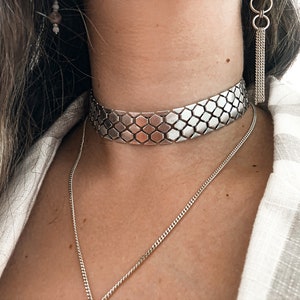 Silver choker collar, Weaved Choker, Luxury chain Gift, Silver chain Choker, Statement necklace, Silver choker necklace Jewelry gift for her