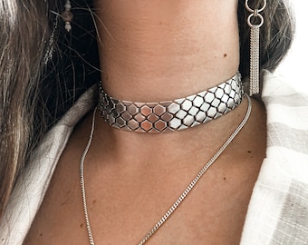 Silver choker collar, Weaved Choker, Luxury chain Gift, Silver chain Choker, Statement necklace, Silver choker necklace Jewelry gift for her