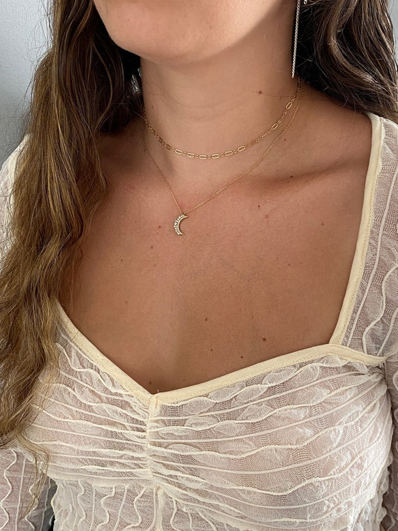 14k Gold Crescent Moon Necklace Gold Moon Pendant Necklace
