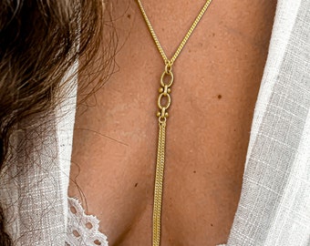 Lariat chain gold necklace, Gold boho necklace Y necklace silver gold , Gold long necklace for women, Gold tassel necklace, Gift for women