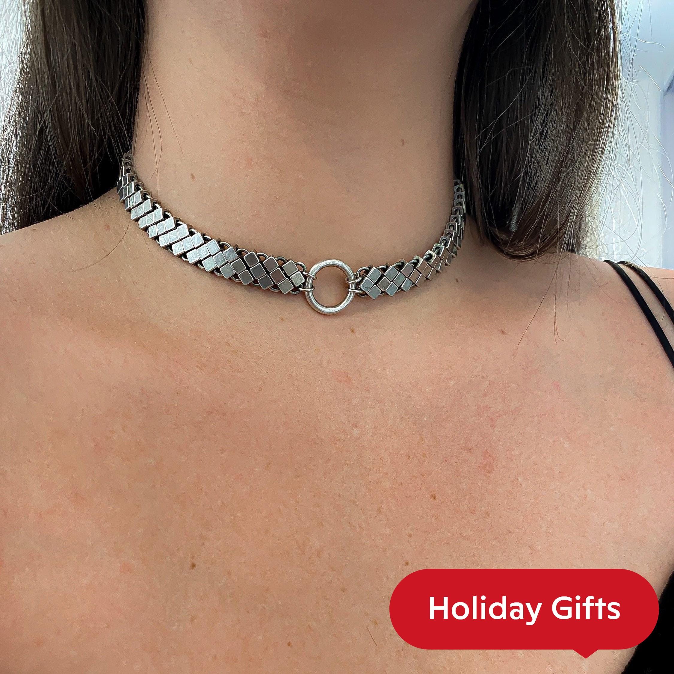 Silver Choker Chain Necklace, Unique gift Choker Collar, Sister Gift Christmas Choker Necklace, WOMEN Choker Necklace Gift for Her Christmas