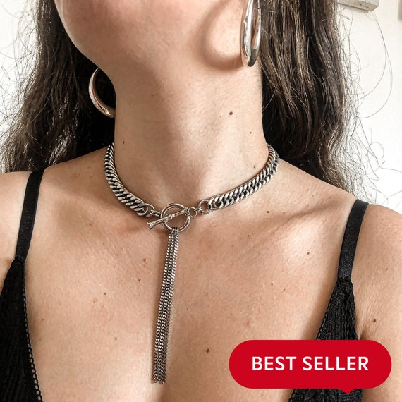 Silver Tassel Choker Collar Silver Choker Necklaces for Women Chunky Necklaces Silver Toggle Clasp Necklace Lariat Link Necklace Etsy UK