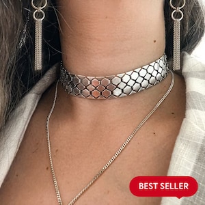 Thick chain link choker, Silver choker necklace for women, Silver statement necklace, Wide SILVER choker collar, Handmade Boho Choker