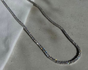 925 Sterling silver Rhinestone Choker, CZ tennis necklace, Dainty silver choker necklace, Bridal necklace, Tennis necklace holiday gifts