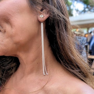 Silver Tassel Earrings, Long Dangle Earrings, Silver Statement Earrings, Silver Jewelry for Women, Chain Earrings Christmas Gift Ideas