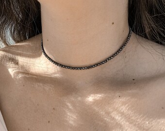 Hematite choker necklace, Hematite choker stone, Natural stone bead necklaces, Gemstone bead necklace, Delicate choker necklace beaded