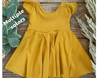 Twirl dress- Fall dress- Toddler girl- Fall Clothes- Spin dress- Twirling- Princess- ribbed knit dress- olive- rust- sage-pink- yellow