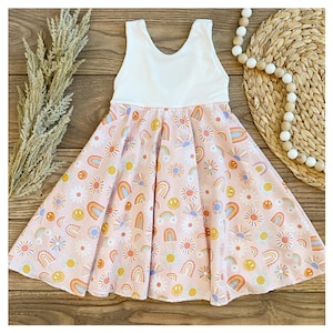 Rainbow Twirl dress- Summer dress- Little girl- Toddler girl- fall outfit - Spin dress- princess - muted - pastels - rainbow baby