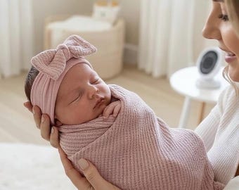 Baby Decke- Baby Swaddle Swaddle Set- Baby Mädchen- Weiche Waffel Strickdecke- weiche Babydecke- Krankenhaus Set- rosa