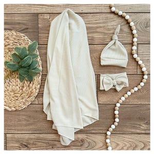 Babydecke- Baby swaddle- Swaddle- Set- Unisex- Baby Mädchen- Baby Boy- Weiche Waffel Strickdecke- weiche Baby Decke- Krankenhaus Set- Creme